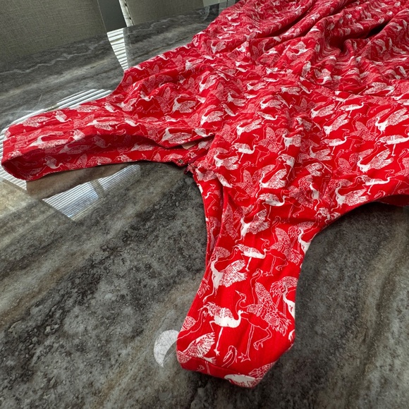 Pre-Owned Size 18 Red& White Japanese Crane/ Bird Fit & Flare Swing Dress - Picture 2 of 2
